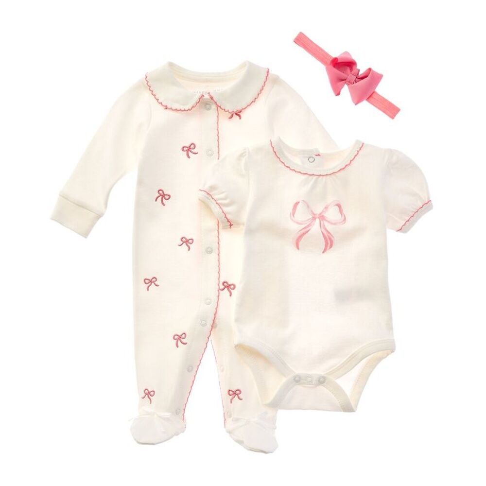 Shabby Chic  Girl's 3Pc Romper & Footie Set, White